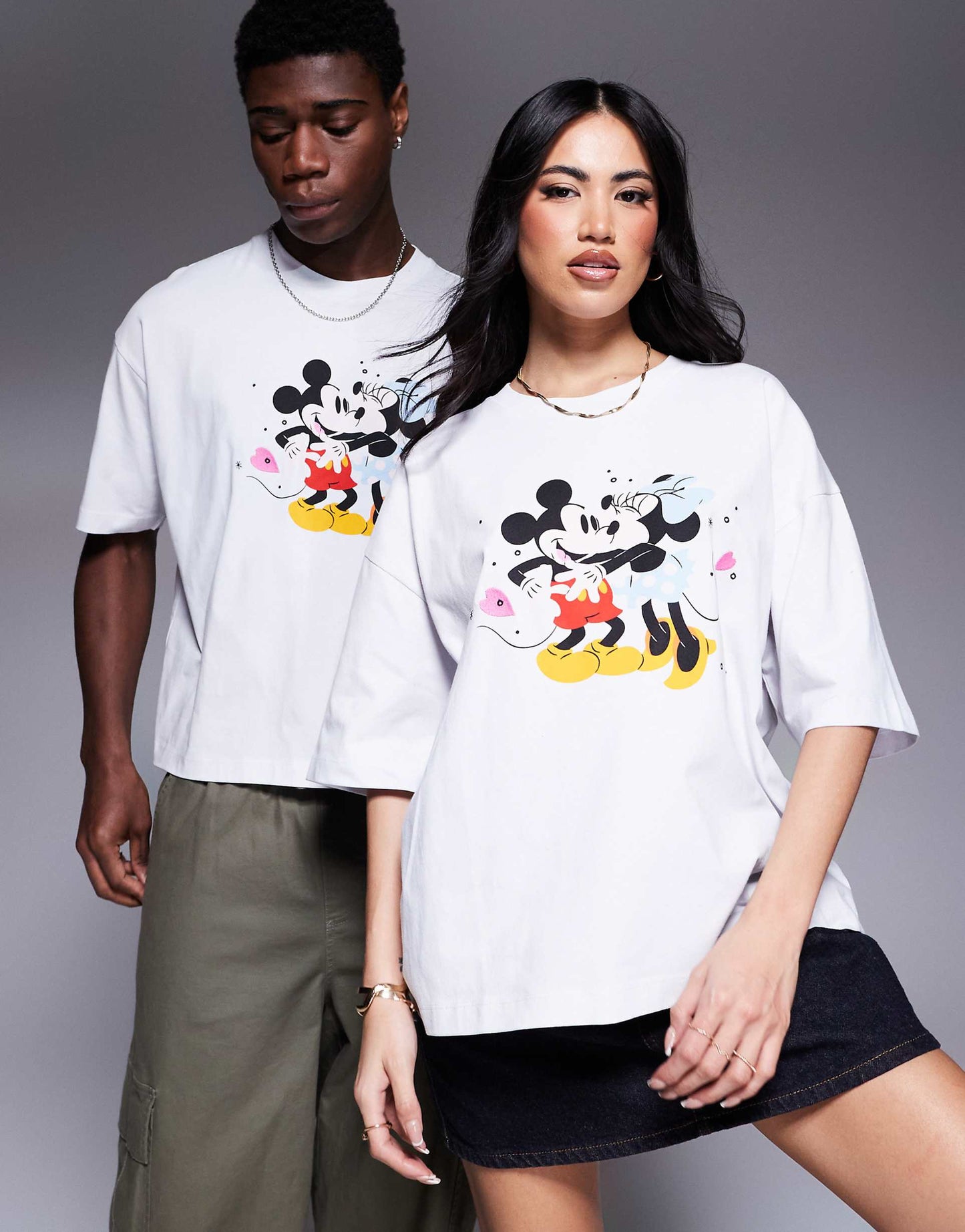 Disney Boxy Oversized T-Shirt With Mickey & Minnie Mouse Heart Prints