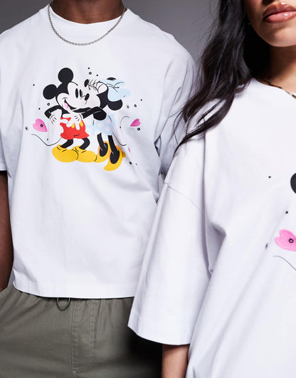 Disney Boxy Oversized T-Shirt With Mickey & Minnie Mouse Heart Prints