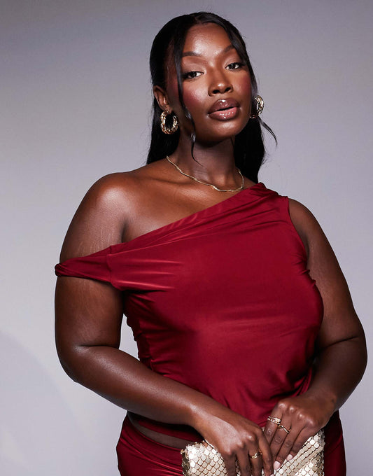 Curve Co-Ord Slinky Twist Off Shoulder Top