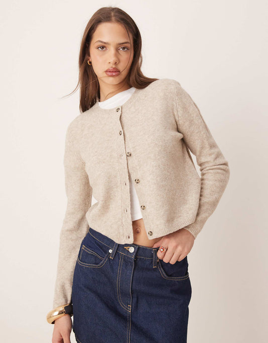 Crew Neck Cardigan With Wool