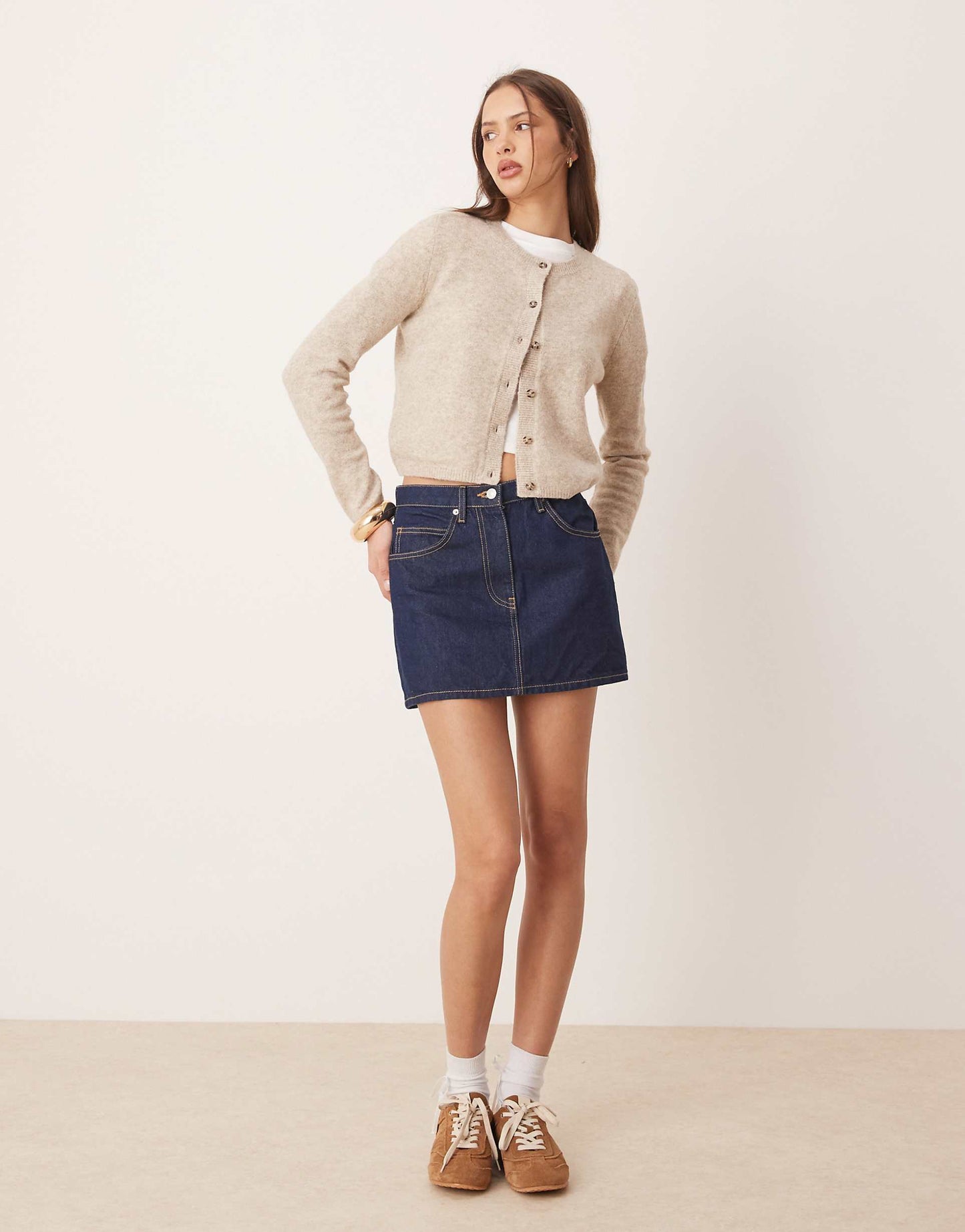 Crew Neck Cardigan With Wool