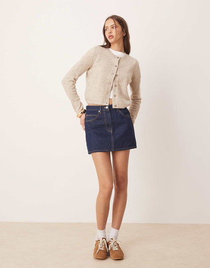 Crew Neck Cardigan With Wool