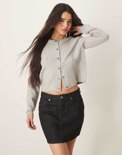 Crew Neck Cardigan With Wool