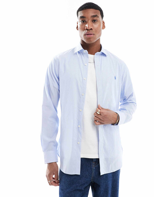 Icon Logo Estate Collar Slim Fit Stripe Poplin Smart Shirt