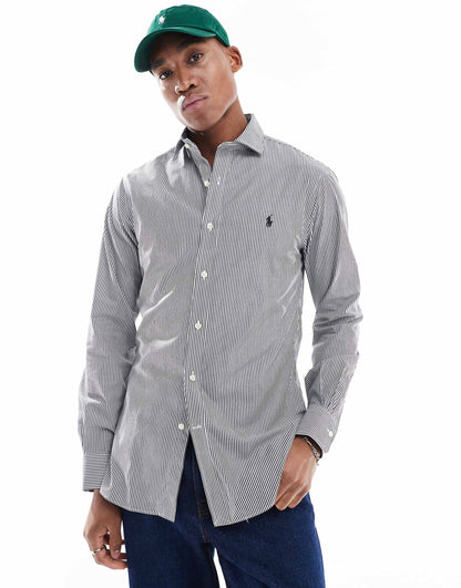 Icon Logo Estate Collar Slim Fit Stripe Poplin Smart Shirt