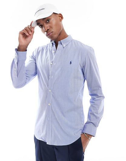 Icon Logo Fine Stripe Slim Fit Bistretch Poplin Shirt