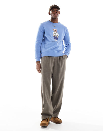 Campus Bear Print Fleece Sweatshirt