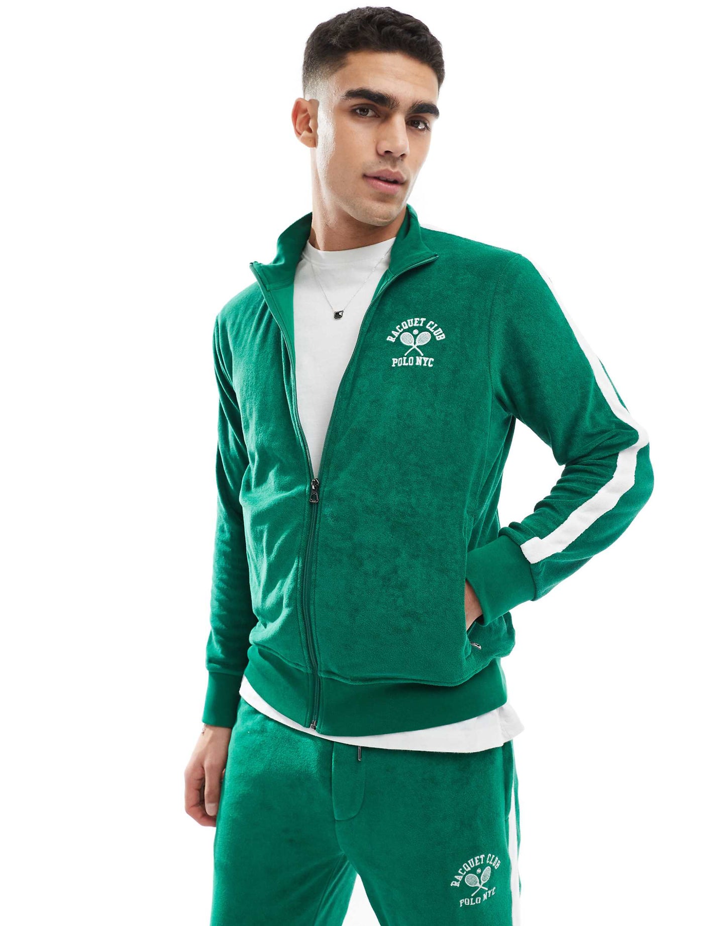 Run Club P-Wing Logo Taped Sleeve Cotton Terry Track Jacket