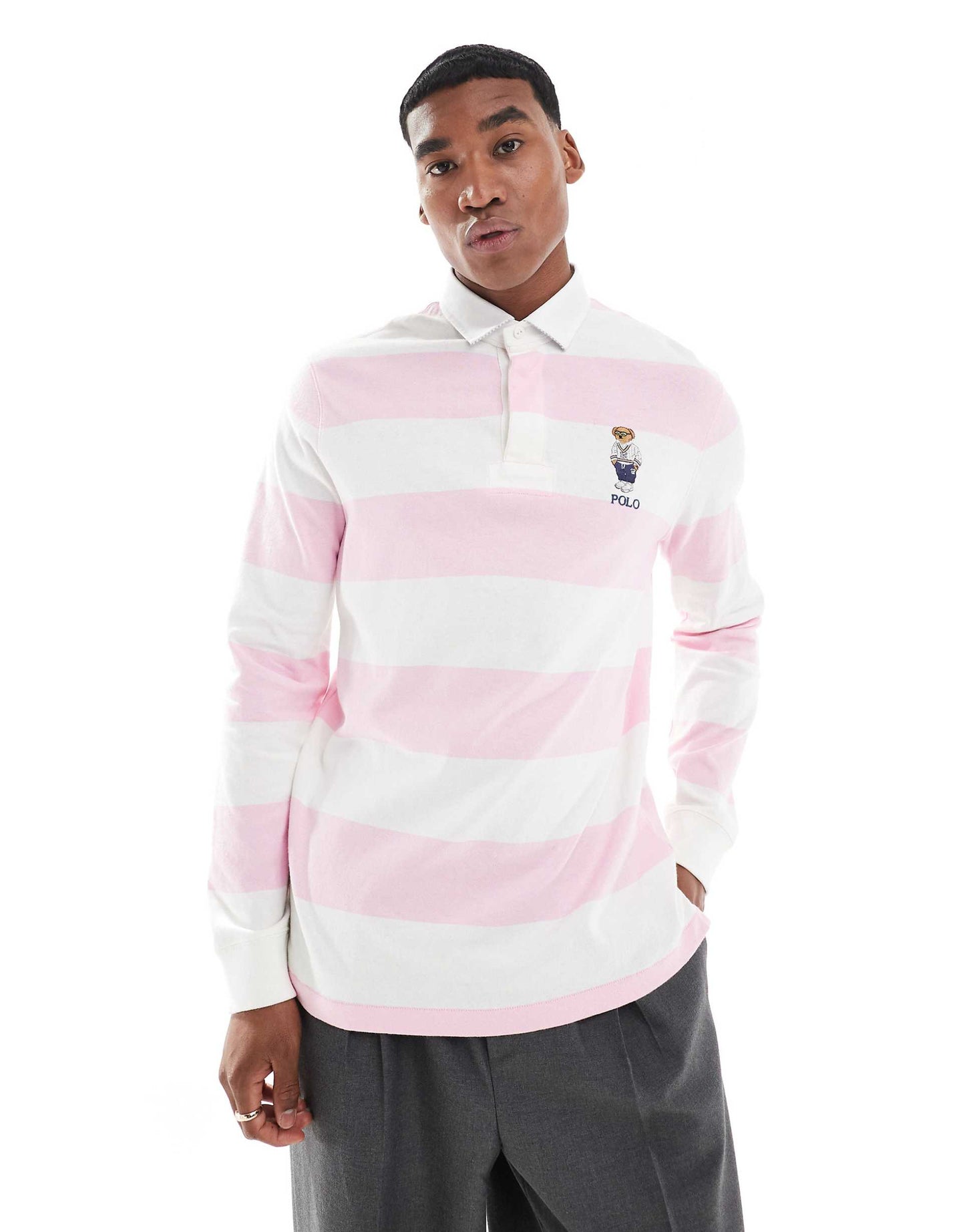 Heritage Bear Logo Stripe Rugby Polo