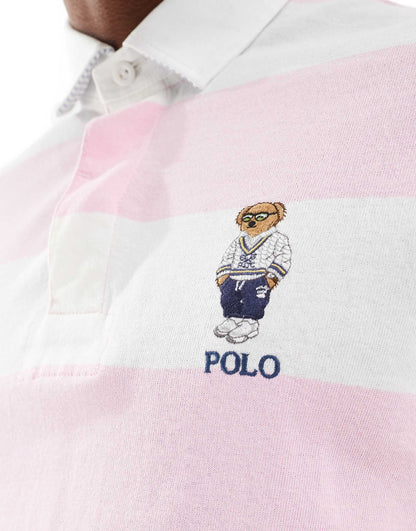 Heritage Bear Logo Stripe Rugby Polo