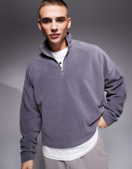 Oversized Quarter Zip Fleece Sweatshirt