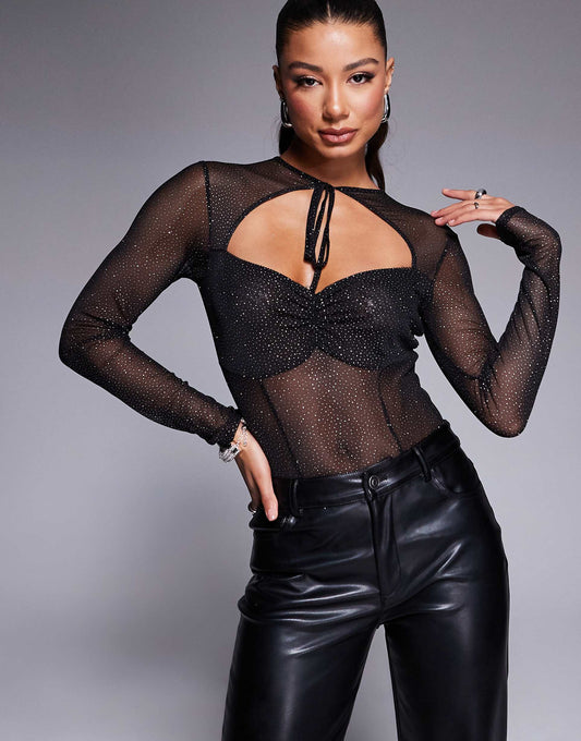 Long Sleeve Bodysuit With Tie Detail