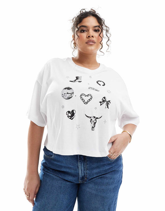 Curve Cropped T-Shirt With Cowgirl Graphic