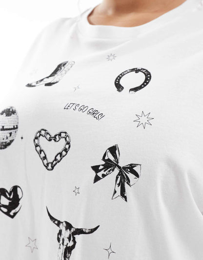 Curve Cropped T-Shirt With Cowgirl Graphic