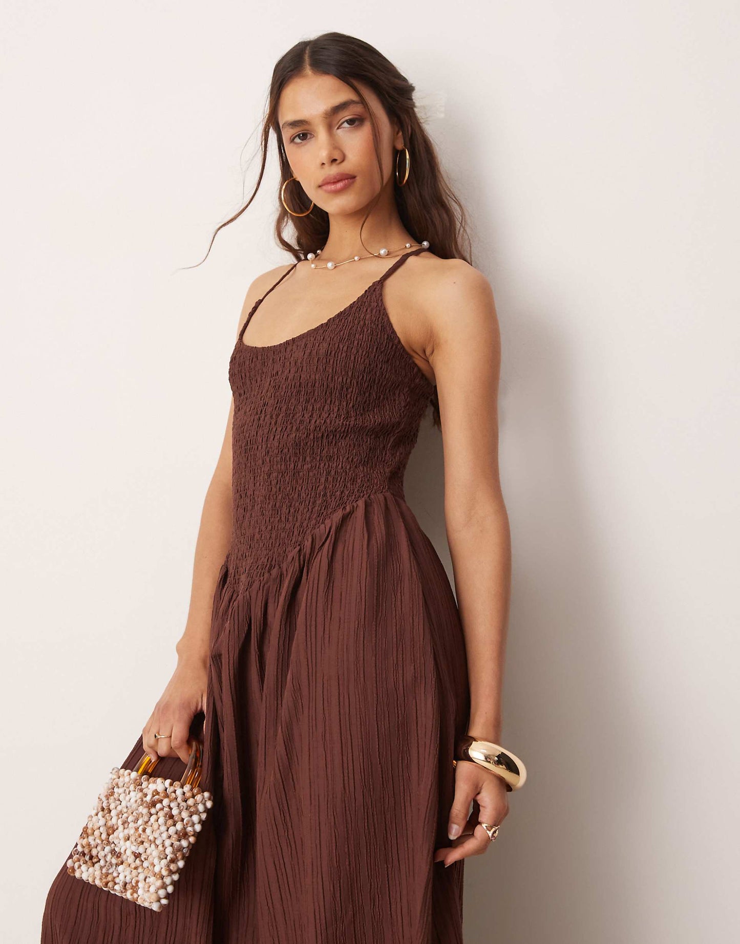 Scoop Neck Crinkle Maxi Dress With Cross Back