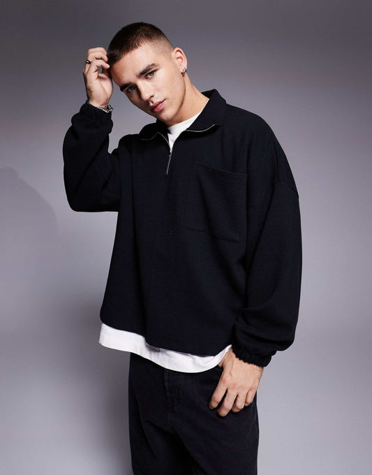 Heavyweight Oversized Dropped Shoulder Boxy Sweatshirt With Half Zip