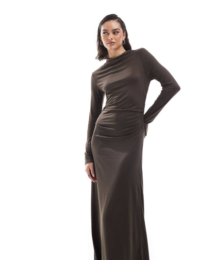 High Neck Cowl Maxi Dress