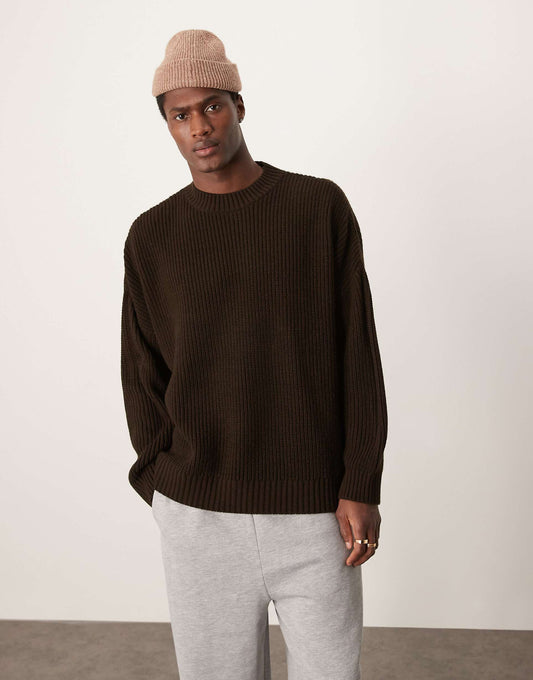 Super Oversized Boxy Fit Ribbed Knitted Jumper