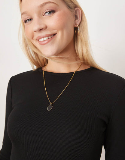 Long Sleeve Black Midi Dress With Poplin Skirt