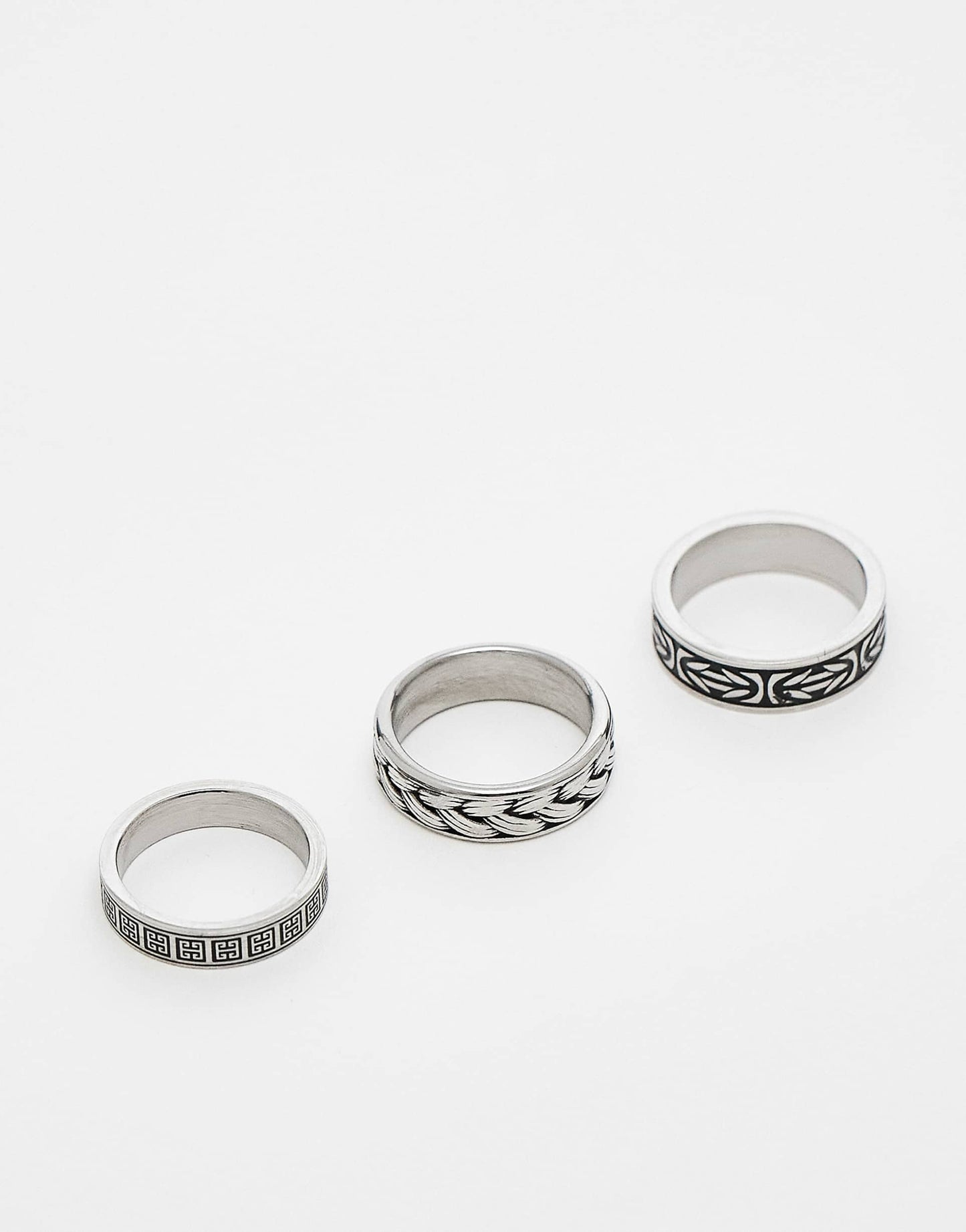 3 Pack Waterproof Stainless Steel Burnished Design Band Rings