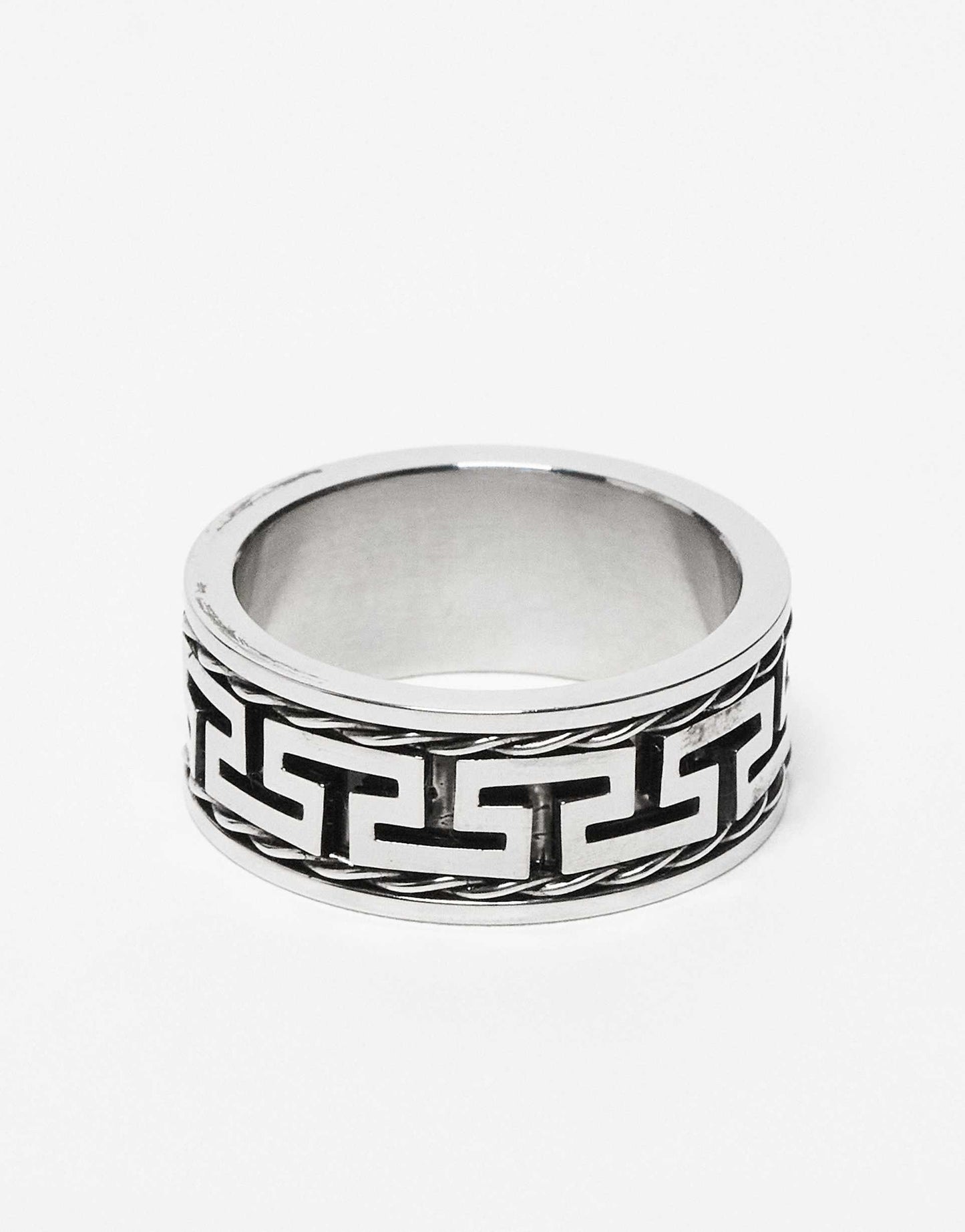 Waterproof Stainless Steel Chunky Greek Wave Band Ring