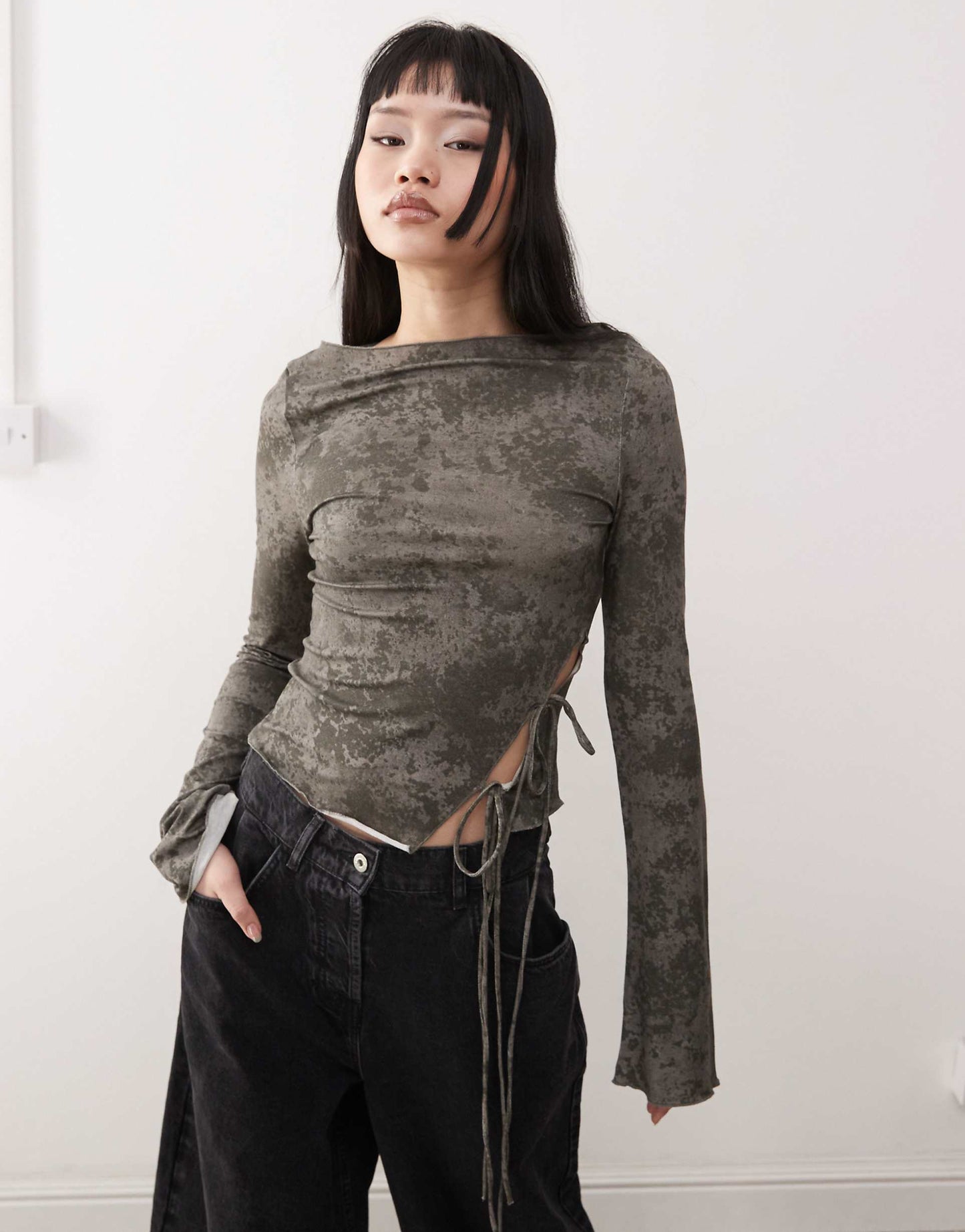Long Sleeve Top With Side Tie Detail