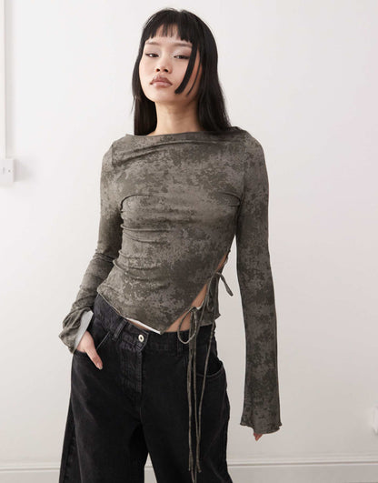 Long Sleeve Top With Side Tie Detail