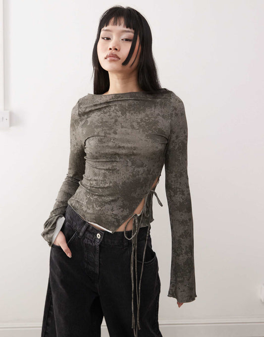Long Sleeve Top With Side Tie Detail