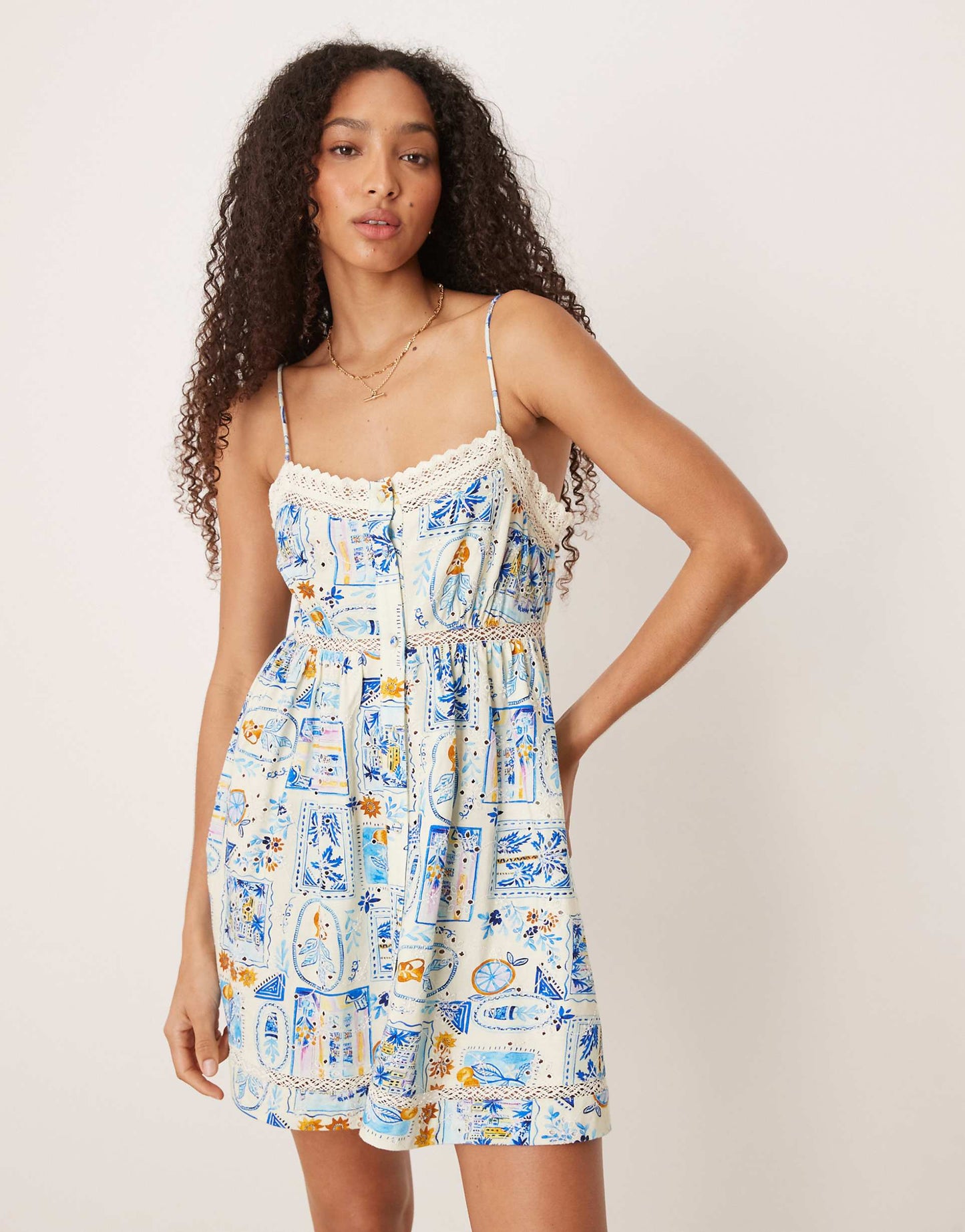 Broderie Cami Button Through Mini Dress