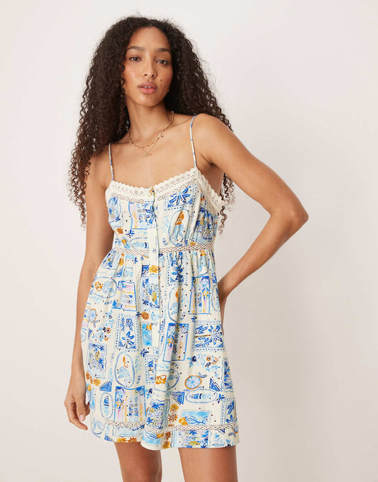 Broderie Cami Button Through Mini Dress