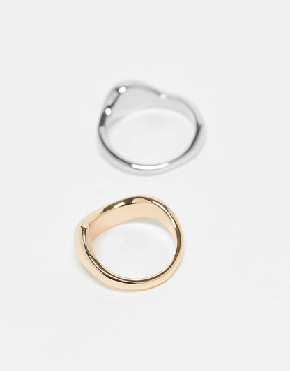 Pack Of 2 Rings With Molten Mixed Metal Detail