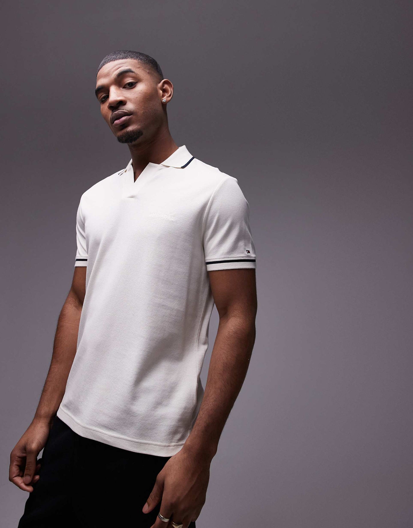 Open Collar Tipped Polo Shirt