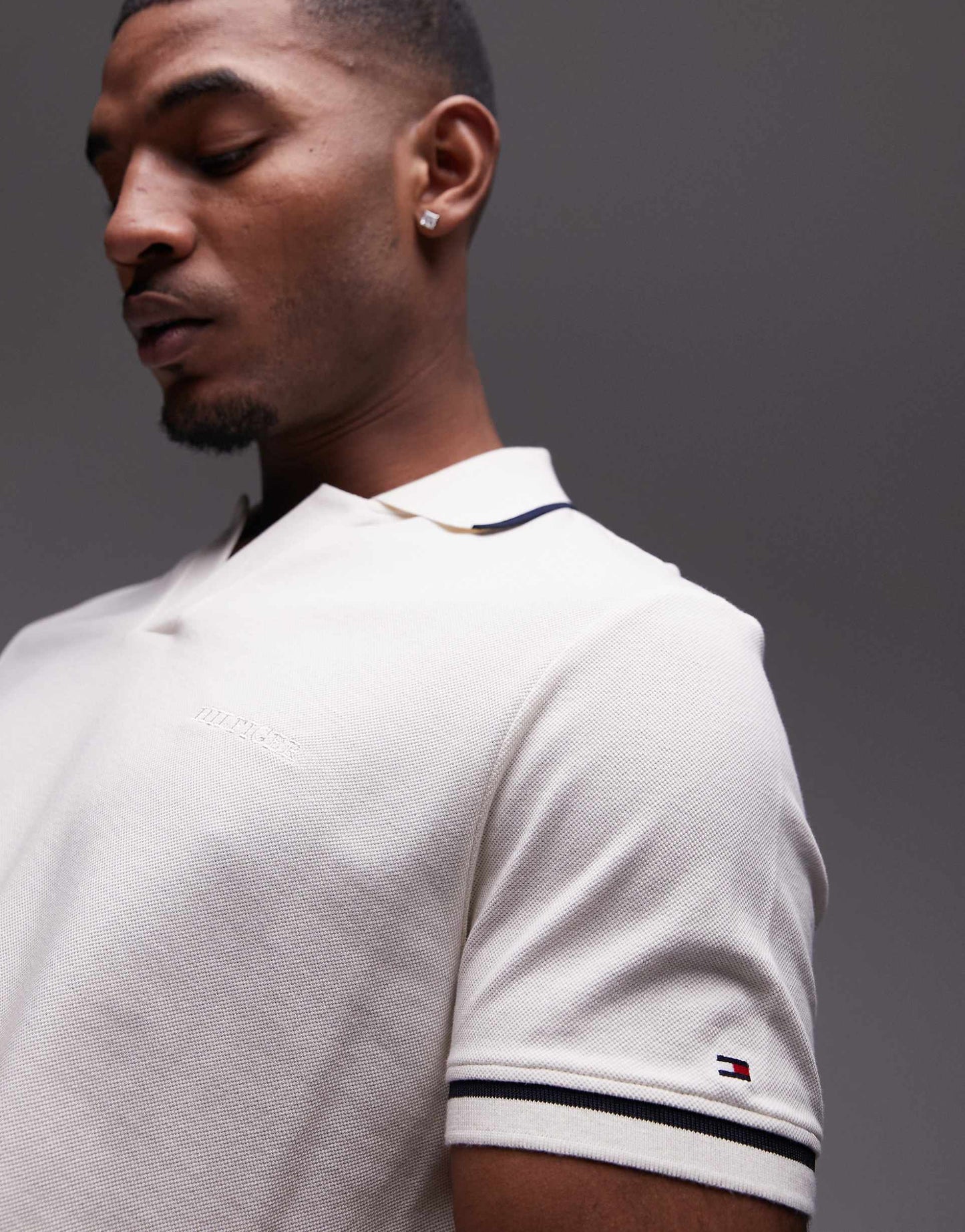 Open Collar Tipped Polo Shirt