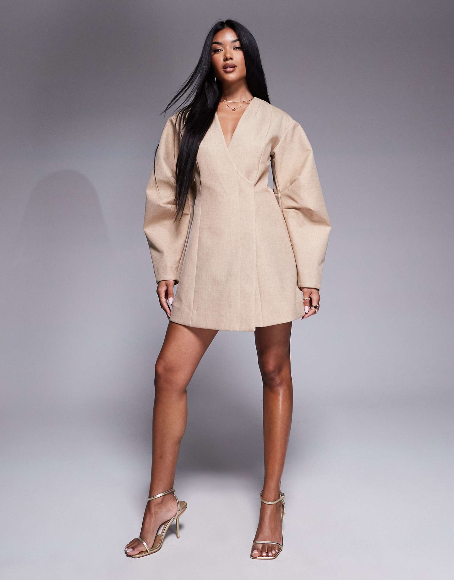 Volume Sleeve Structured Blazer Mini Dress