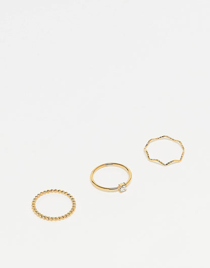 Z Stainless Steel Gold Plated Thin Ring 3 Pack