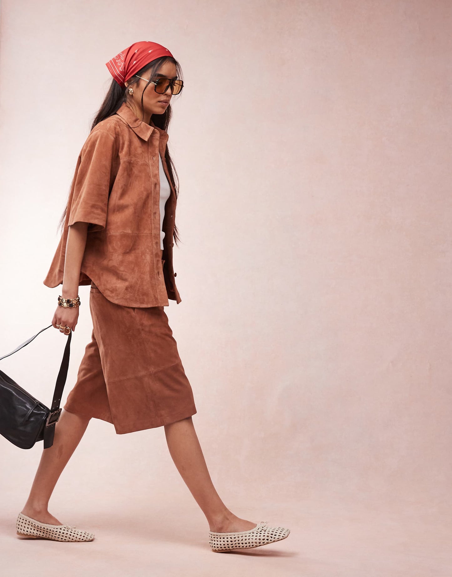 Suede Cropped Boxy Shirt Co-Ord