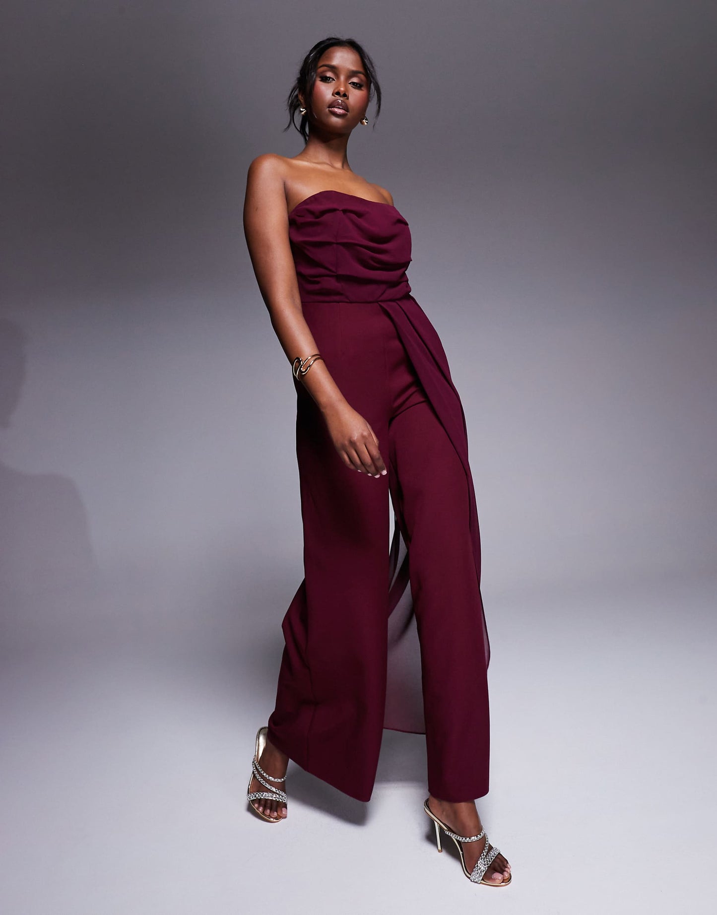 Bandeau Chiffon Bodice Tailored Trouser Jumpsuit