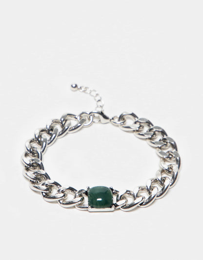 Unisex Chain Bracelet With Faux Jade Stone