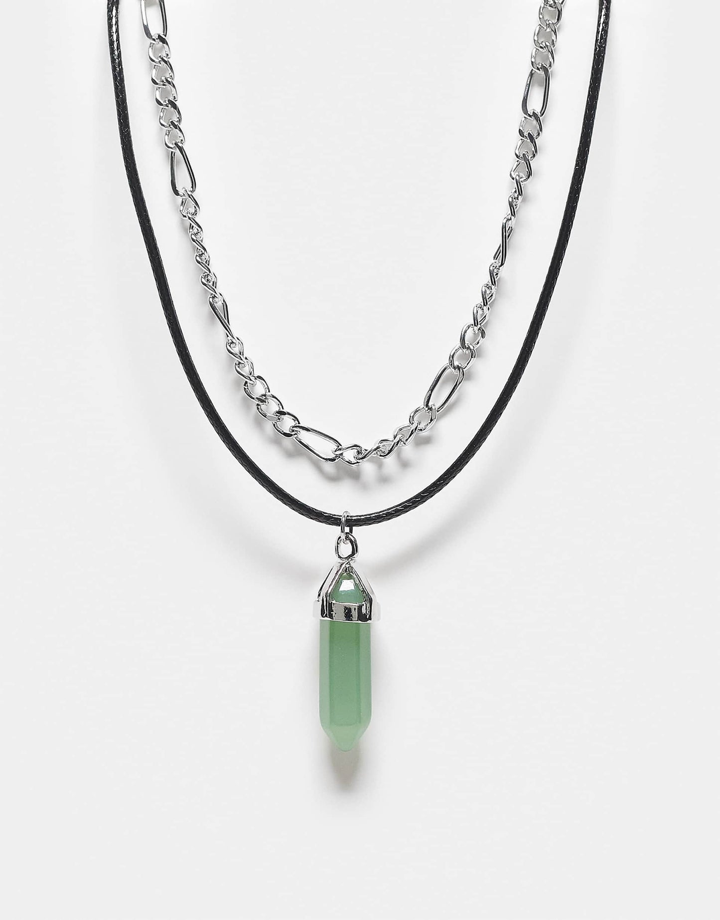 Unisex 2 Row Necklace With Faux Green Gem