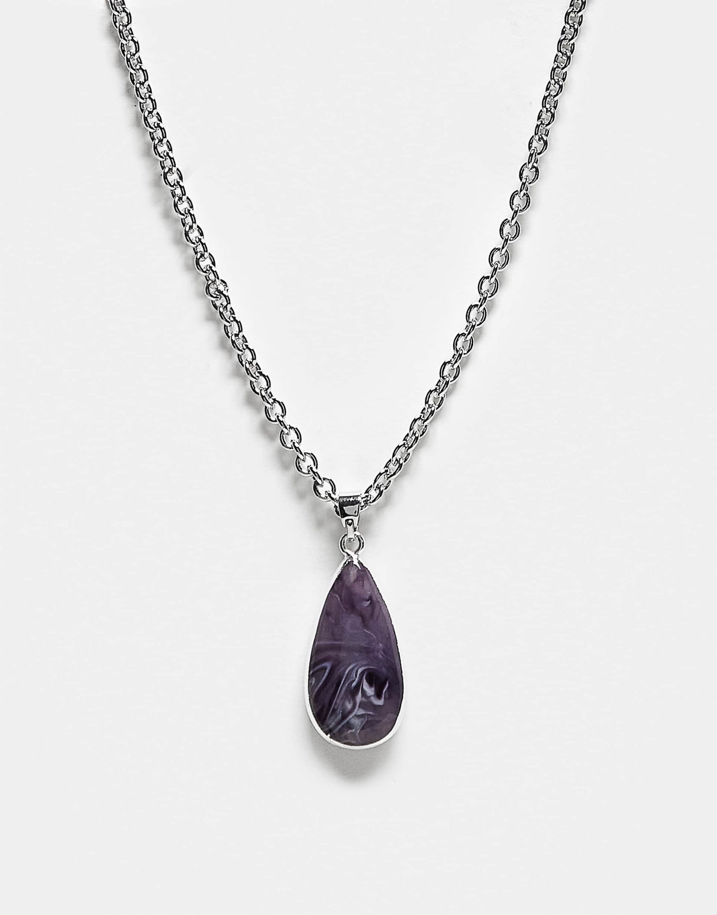 Unisex Necklace With Faux Purple Pendant