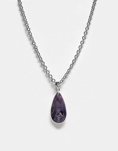 Unisex Necklace With Faux Purple Pendant