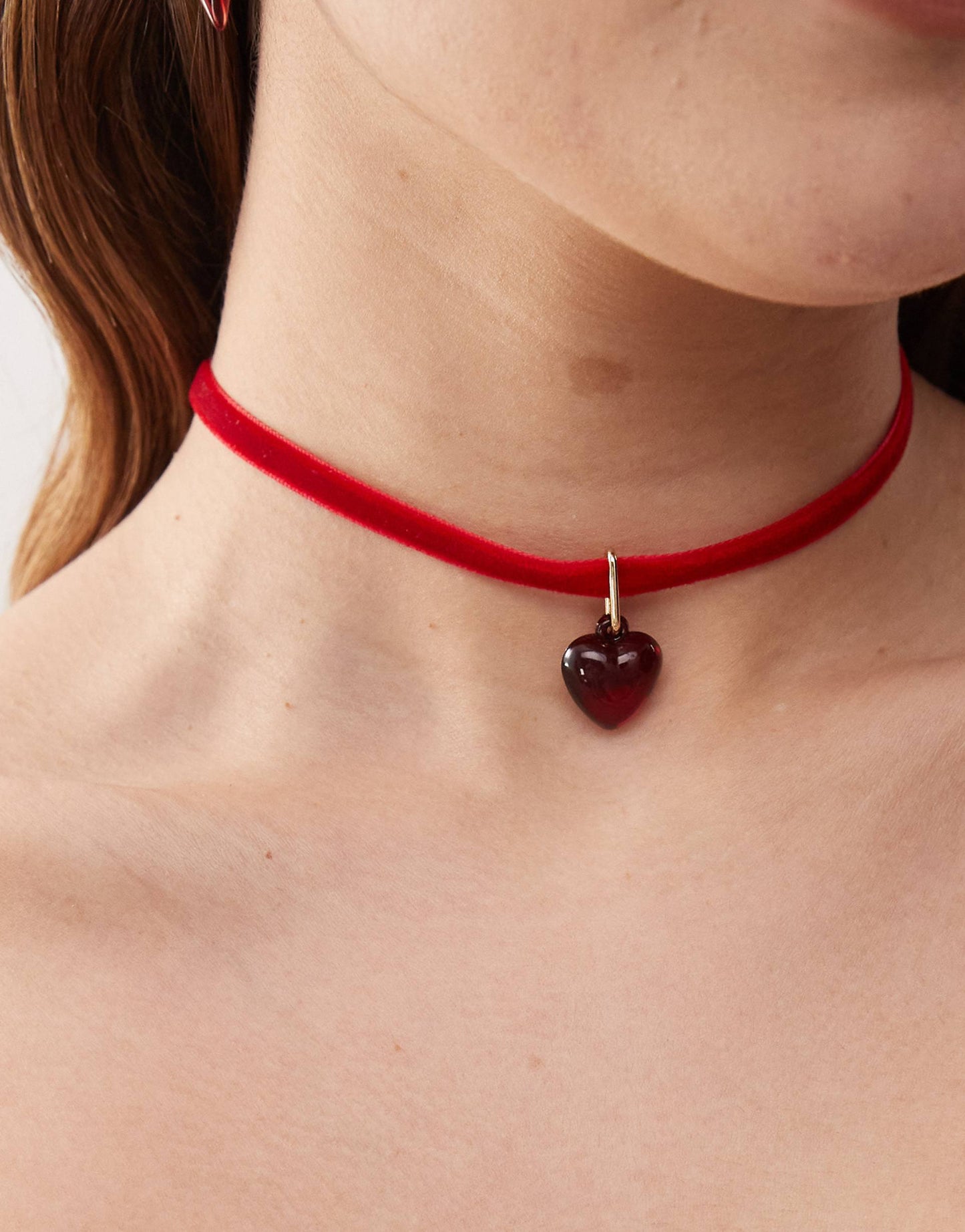 Red Velvet Choker With Heart Pendant