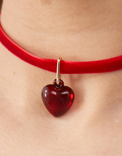 Red Velvet Choker With Heart Pendant