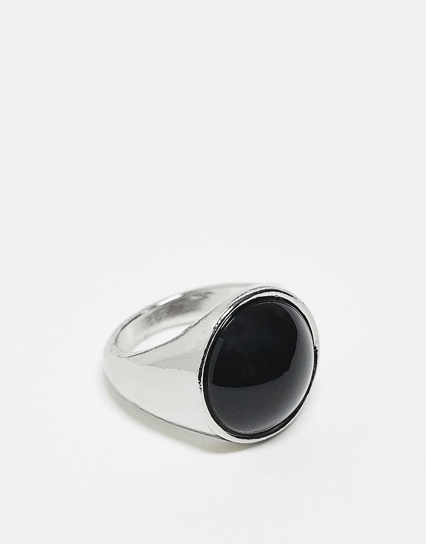 Unisex Simple Ring With Faux Black Stone