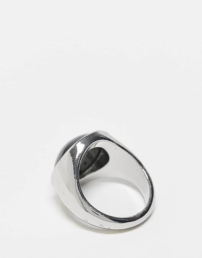 Unisex Simple Ring With Faux Black Stone