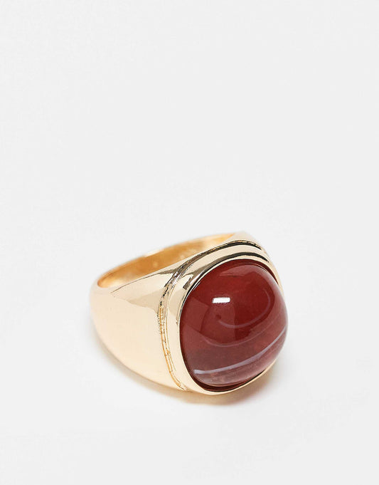 Unisex Gold Ring With Red Stone