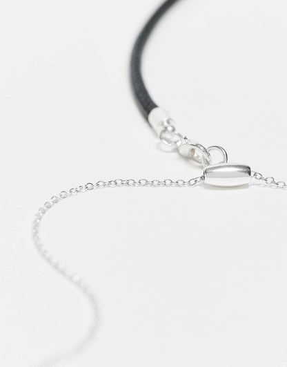 Unisex Silver Molten Pendant On Cord