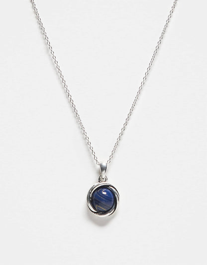 Unisex Chain With Faux Blue Stone Pendant