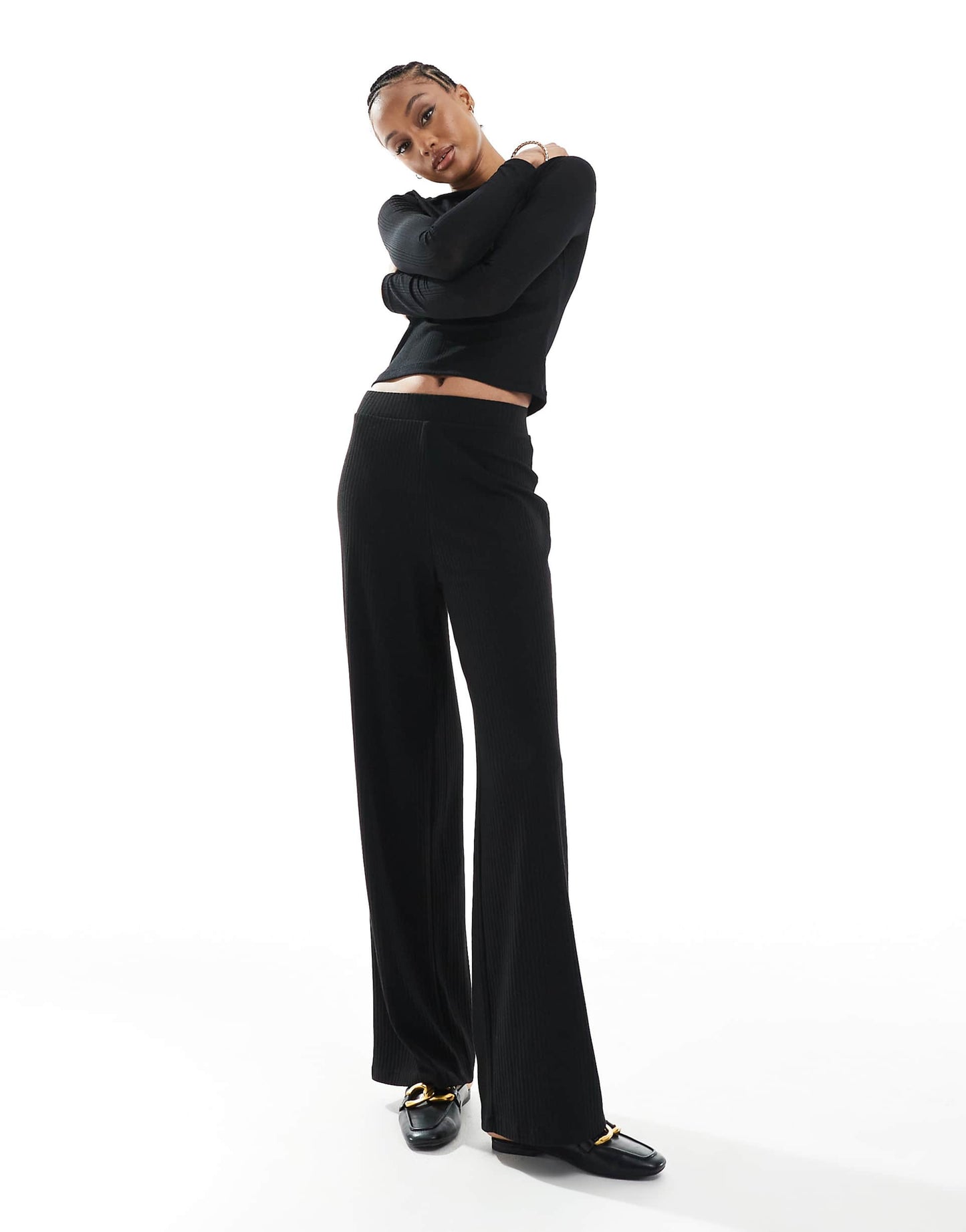 Tall Wide Leg Ribbed Trousers