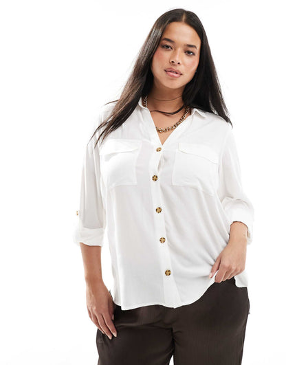 Curve Button Down Shirt With Pocket Detail